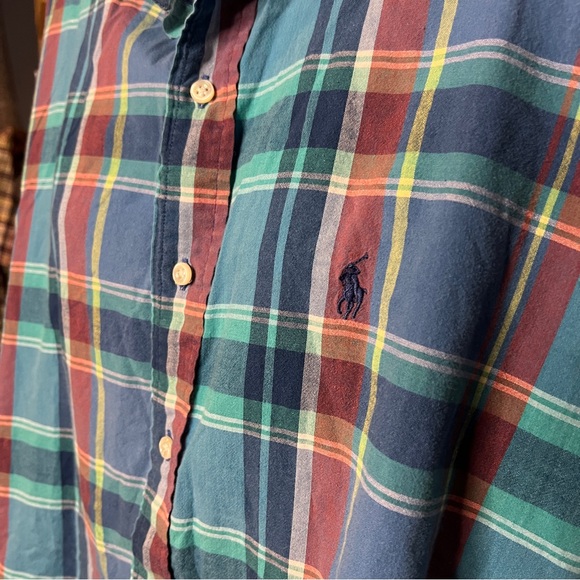 Ralph Lauren Blake Short Sleeve Button Down Shirt XL Blue Plaid 100% Cotton - Picture 2 of 4